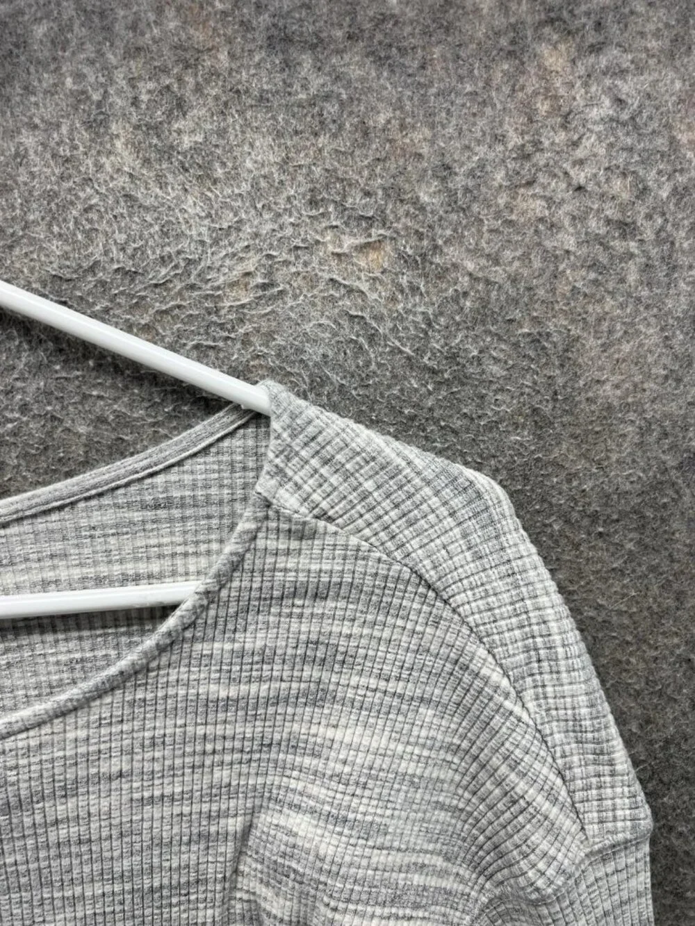 Free People Beach Shirt Women Medium Gray Cropped Henley Thermal Knit